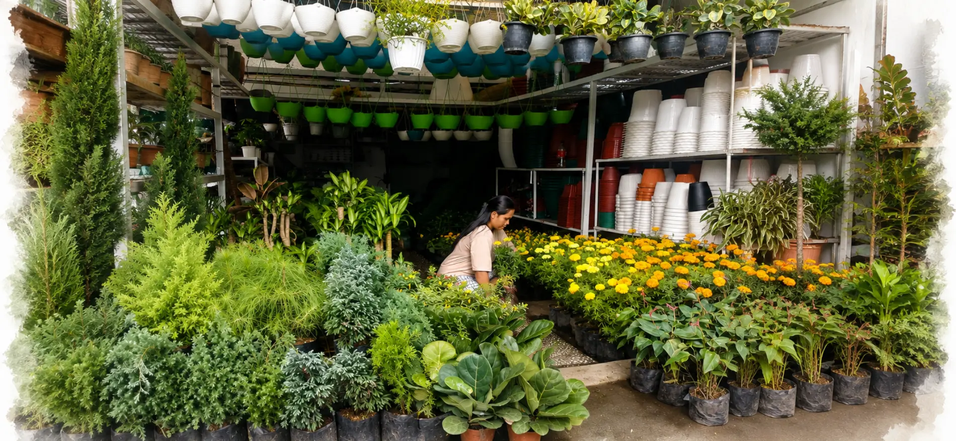 Garden supplies and tools laid out at the Urban Goes Green Cubao garden center